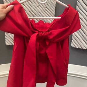 TCEC Red Off-Shoulder Blouse bow top
